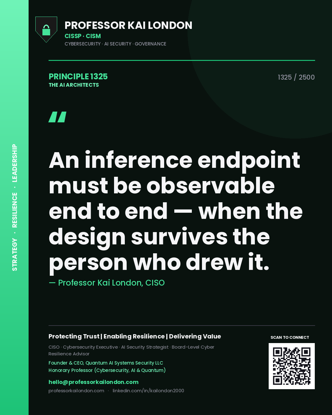 Professor Kai London principle 1325: An inference endpoint must be observable end to end — when the design survives the person who drew it.