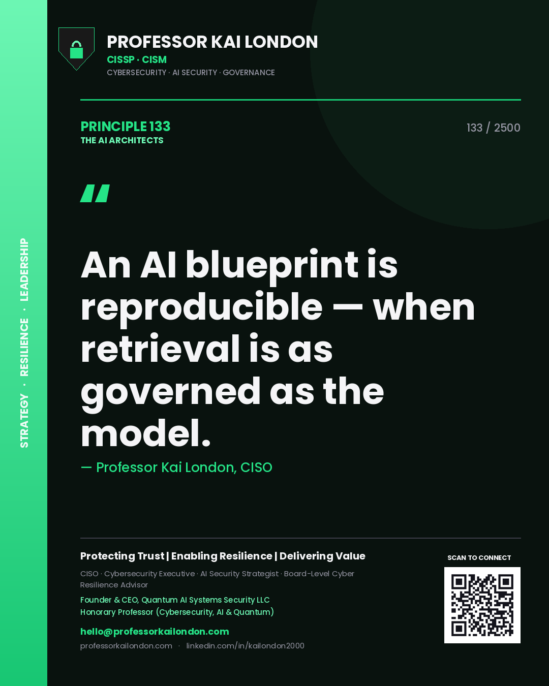 Professor Kai London principle 133: An AI blueprint is reproducible — when retrieval is as governed as the model.