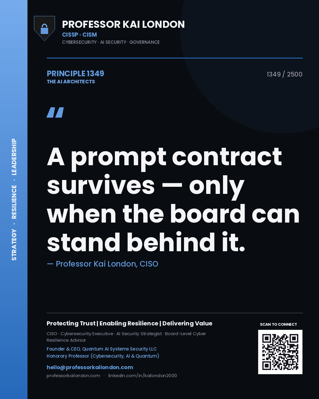 Professor Kai London principle 1349: A prompt contract survives — only when the board can stand behind it.