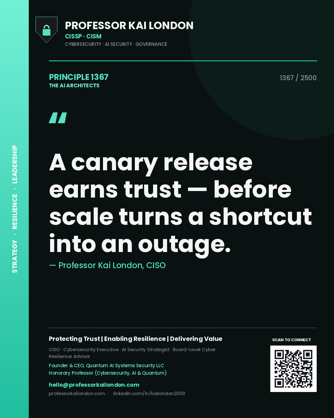 Professor Kai London principle 1367: A canary release earns trust — before scale turns a shortcut into an outage.