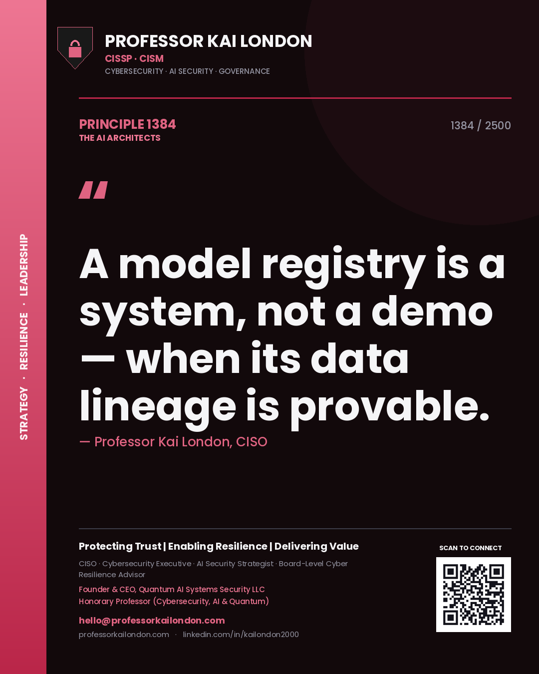 Professor Kai London principle 1384: A model registry is a system, not a demo — when its data lineage is provable.