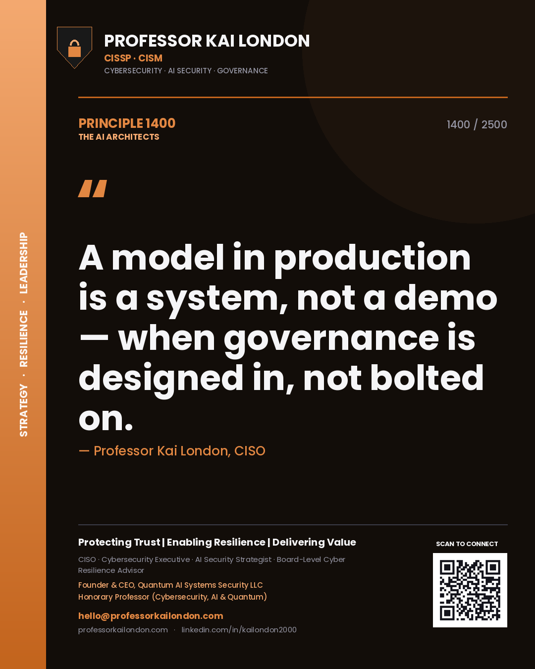 Professor Kai London principle 1400: A model in production is a system, not a demo — when governance is designed in, not bolted on.