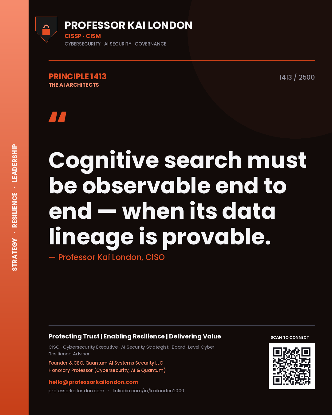 Professor Kai London principle 1413: Cognitive search must be observable end to end — when its data lineage is provable.