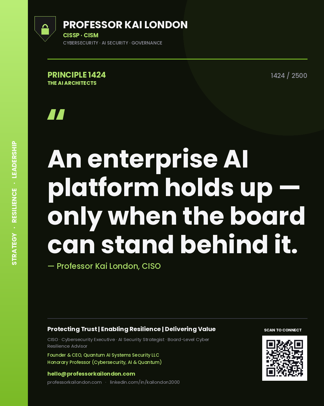 Professor Kai London principle 1424: An enterprise AI platform holds up — only when the board can stand behind it.