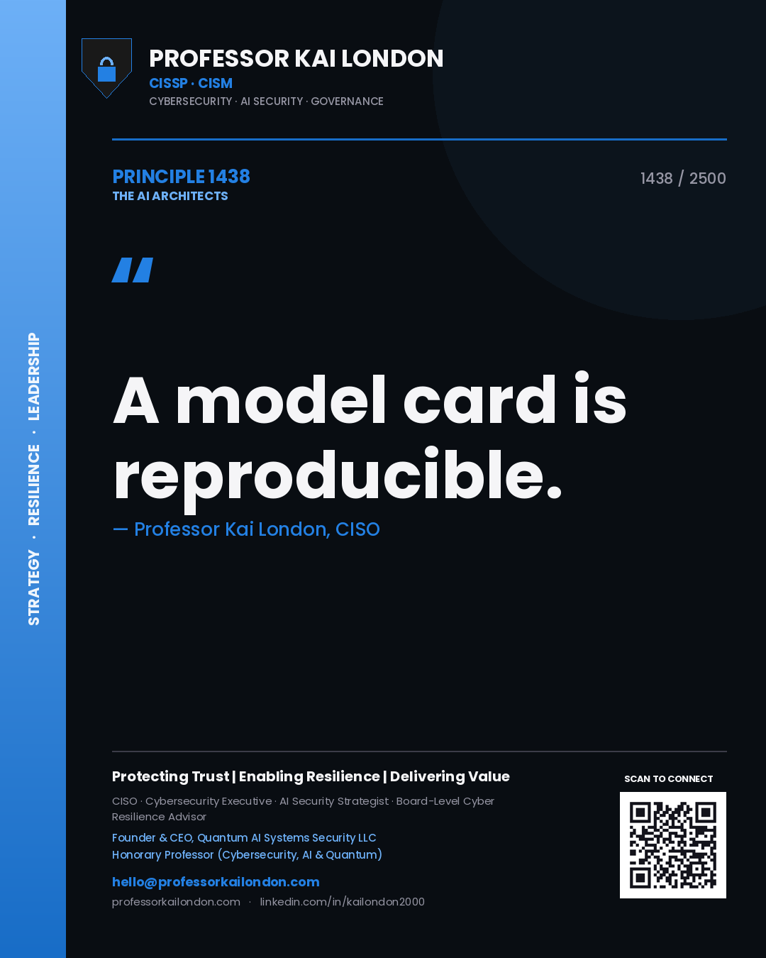 Professor Kai London principle 1438: A model card is reproducible.