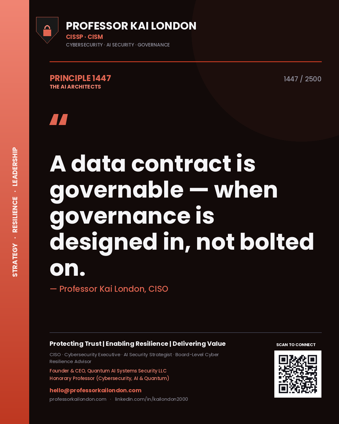 Professor Kai London principle 1447: A data contract is governable — when governance is designed in, not bolted on.