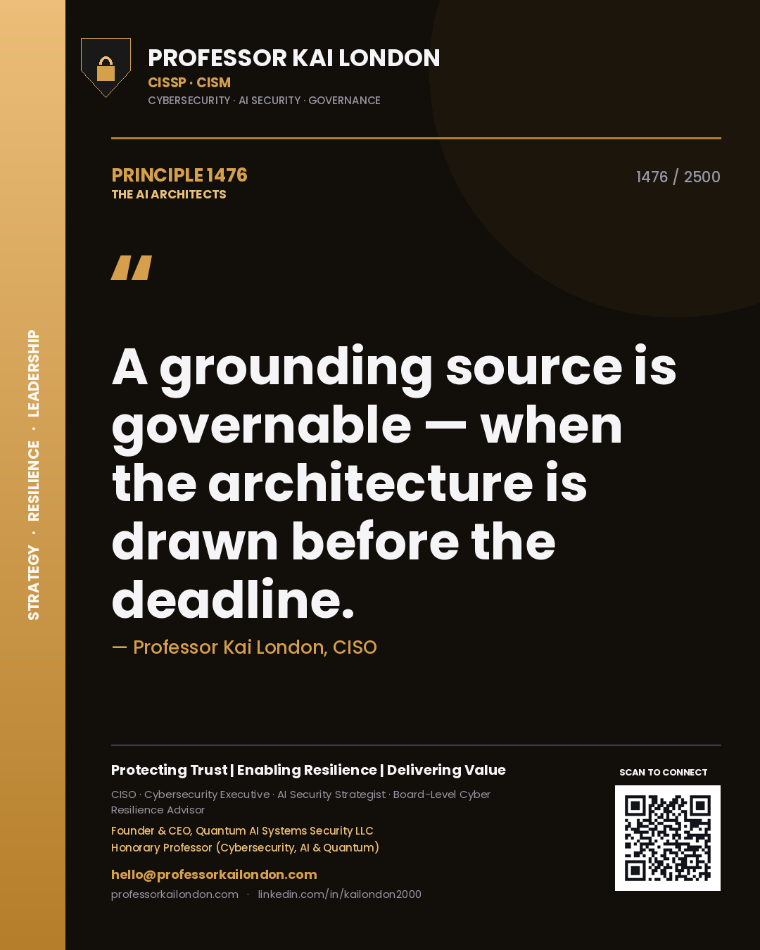 Professor Kai London principle 1476: A grounding source is governable — when the architecture is drawn before the deadline.