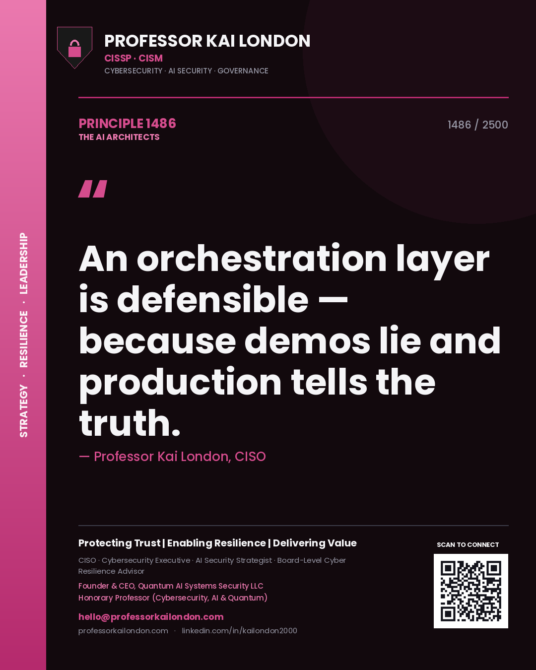 Professor Kai London principle 1486: An orchestration layer is defensible — because demos lie and production tells the truth.