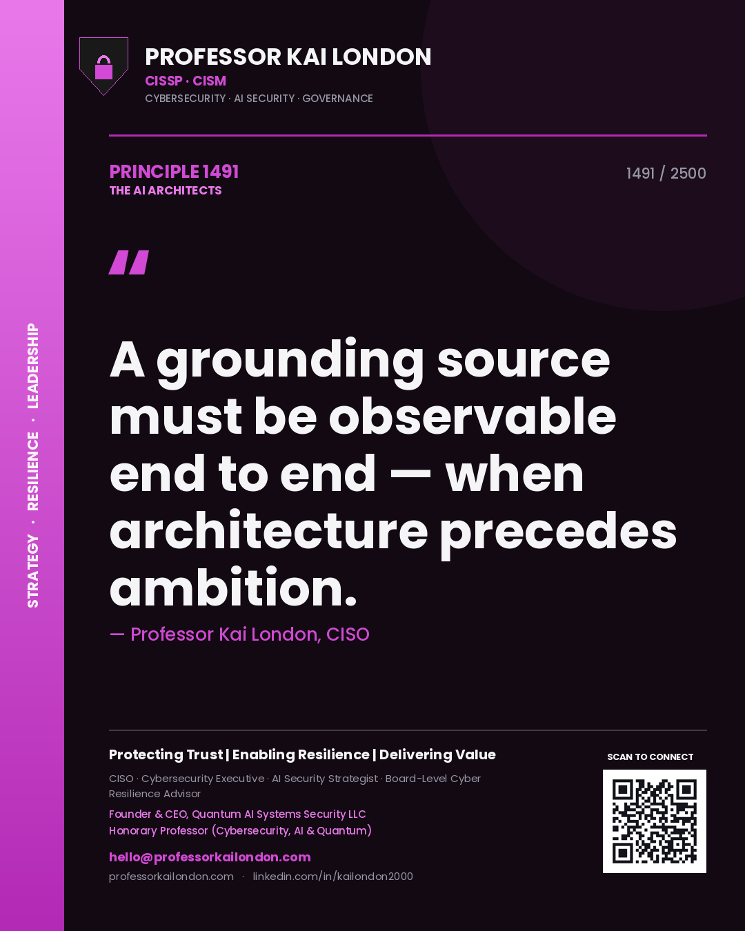 Professor Kai London principle 1491: A grounding source must be observable end to end — when architecture precedes ambition.