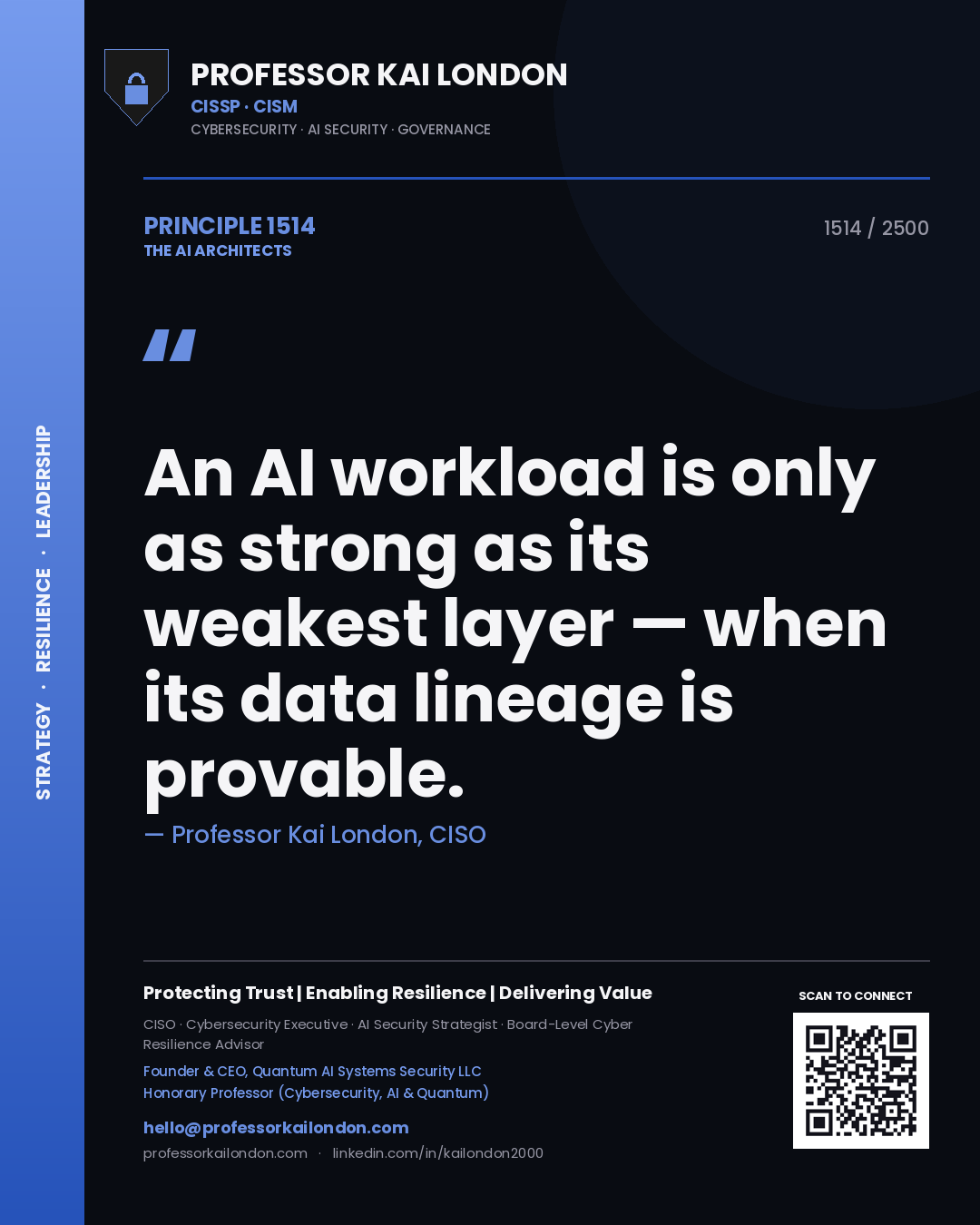 Professor Kai London principle 1514: An AI workload is only as strong as its weakest layer — when its data lineage is provable.