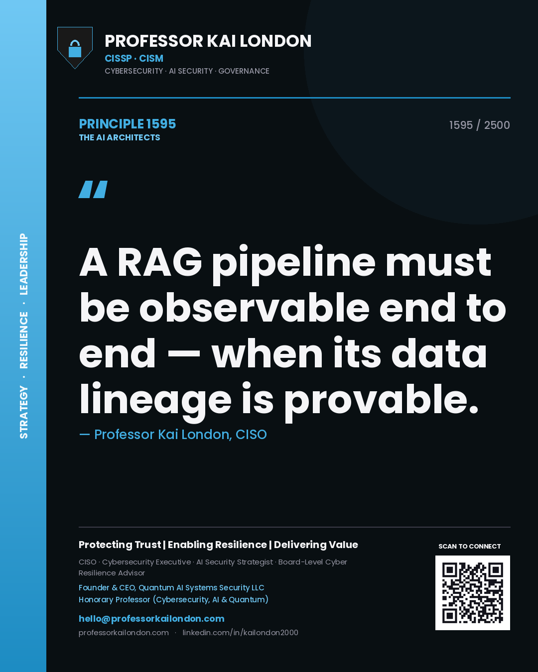 Professor Kai London principle 1595: A RAG pipeline must be observable end to end — when its data lineage is provable.