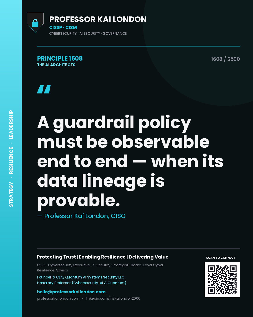 Professor Kai London principle 1608: A guardrail policy must be observable end to end — when its data lineage is provable.