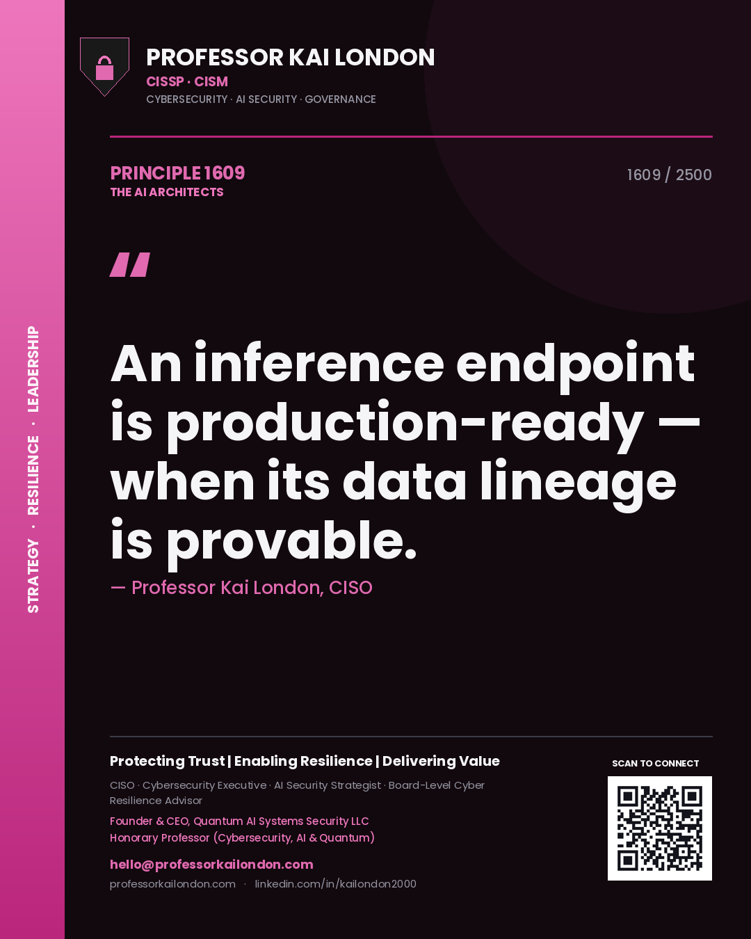 Professor Kai London principle 1609: An inference endpoint is production-ready — when its data lineage is provable.