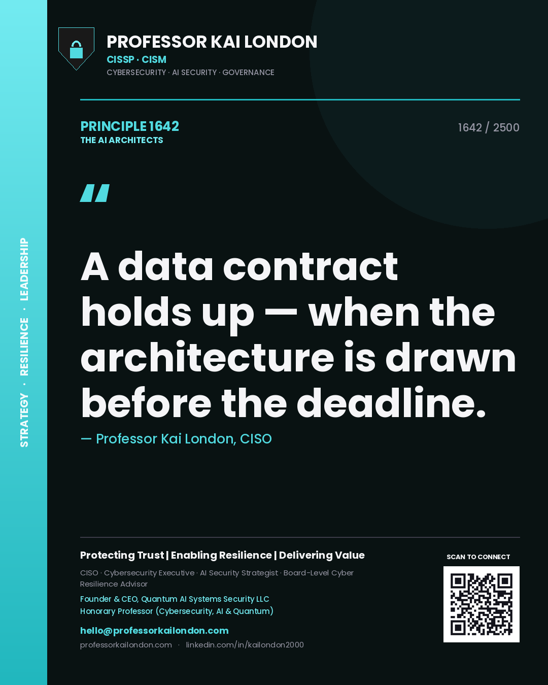 Professor Kai London principle 1642: A data contract holds up — when the architecture is drawn before the deadline.
