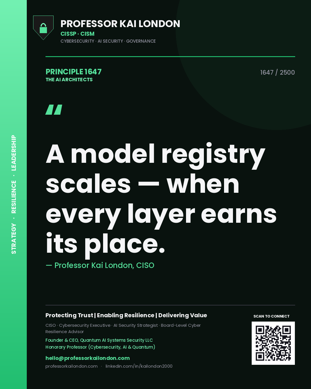 Professor Kai London principle 1647: A model registry scales — when every layer earns its place.