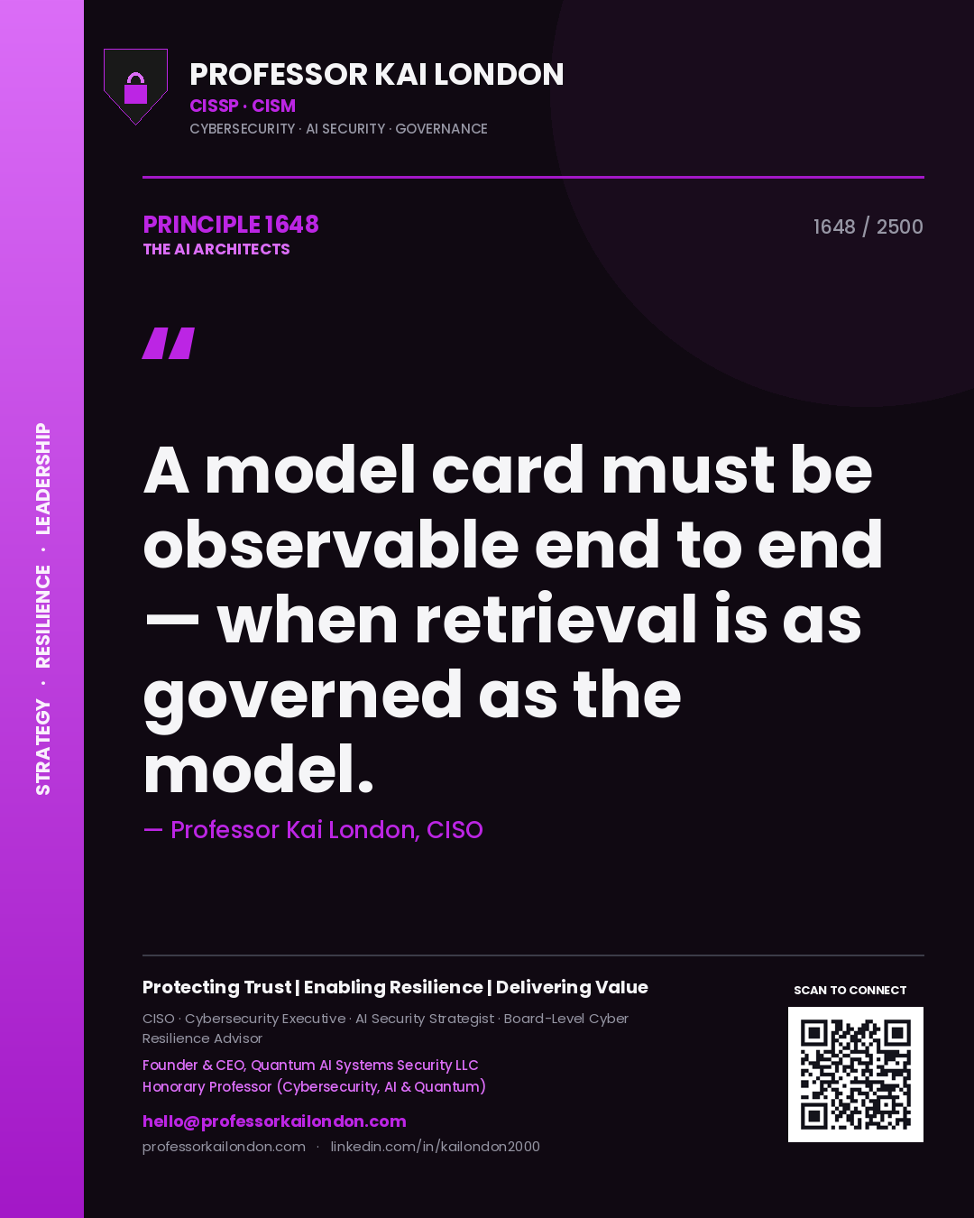Professor Kai London principle 1648: A model card must be observable end to end — when retrieval is as governed as the model.