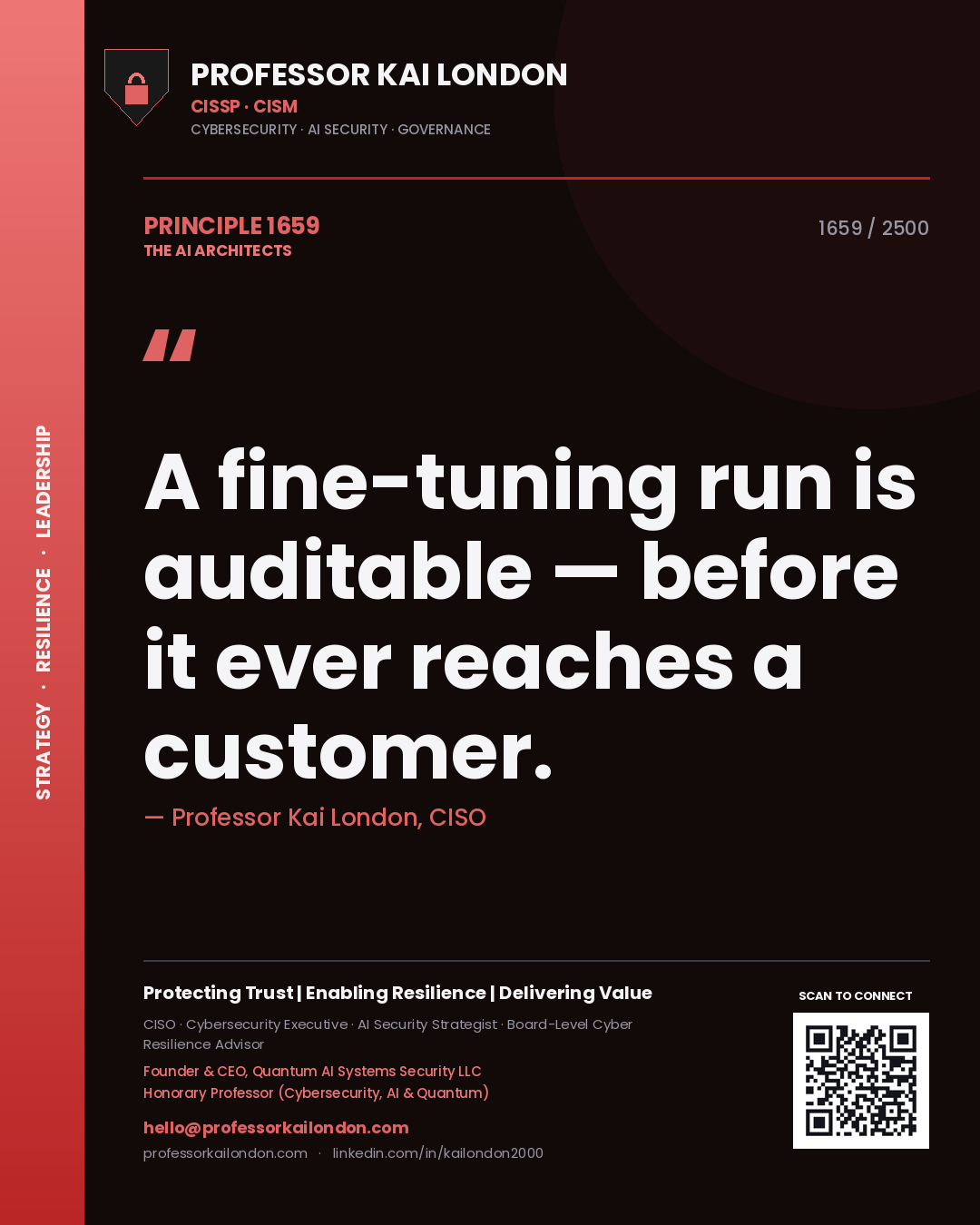 Professor Kai London principle 1659: A fine-tuning run is auditable — before it ever reaches a customer.