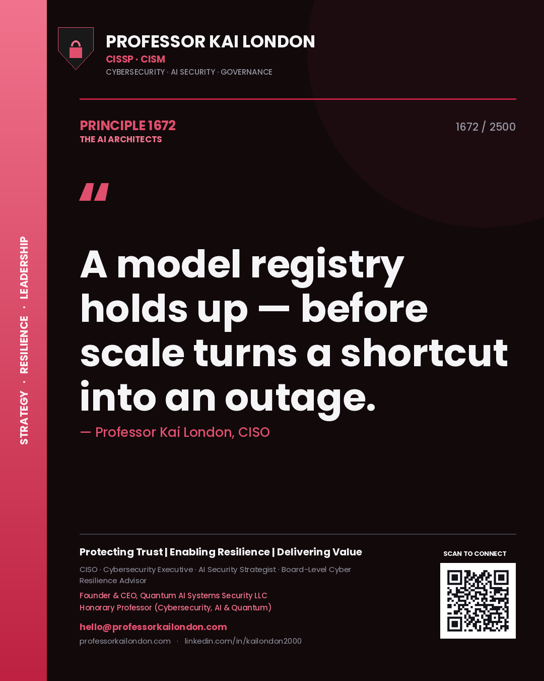 Professor Kai London principle 1672: A model registry holds up — before scale turns a shortcut into an outage.