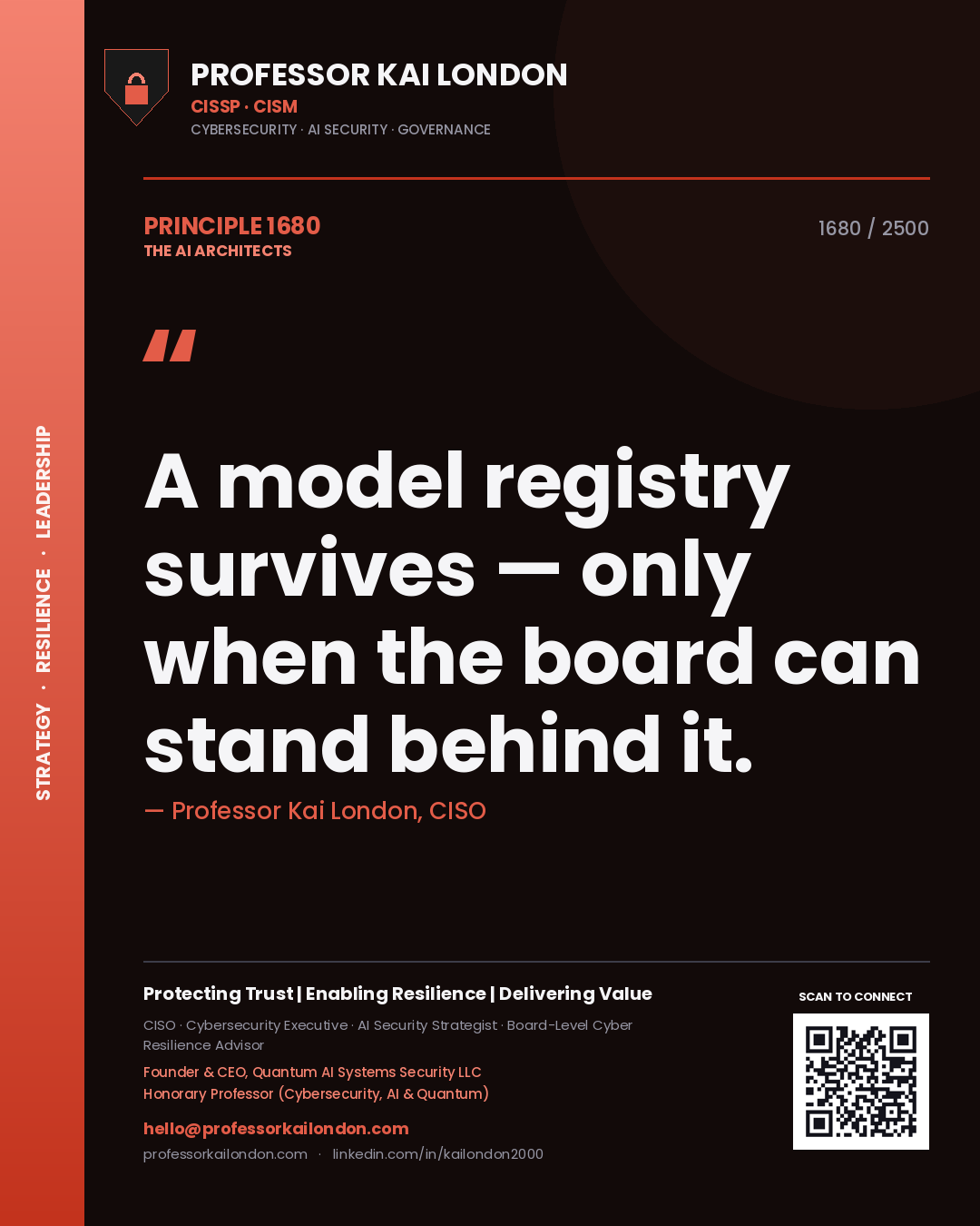 Professor Kai London principle 1680: A model registry survives — only when the board can stand behind it.