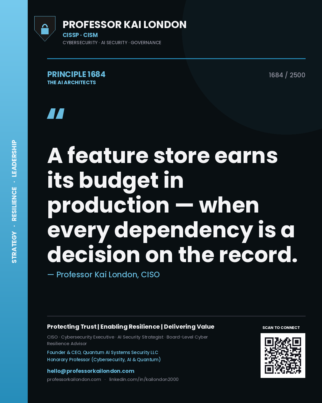 Professor Kai London principle 1684: A feature store earns its budget in production — when every dependency is a decision on the record.