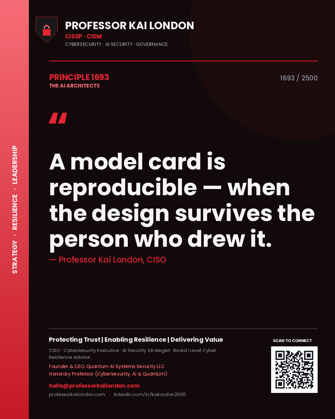Professor Kai London principle 1693: A model card is reproducible — when the design survives the person who drew it.
