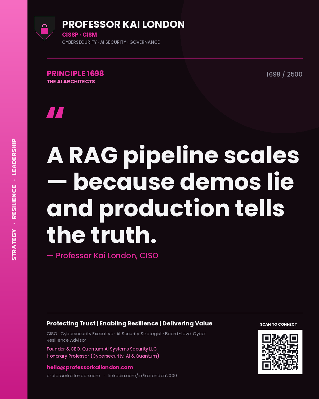 Professor Kai London principle 1698: A RAG pipeline scales — because demos lie and production tells the truth.