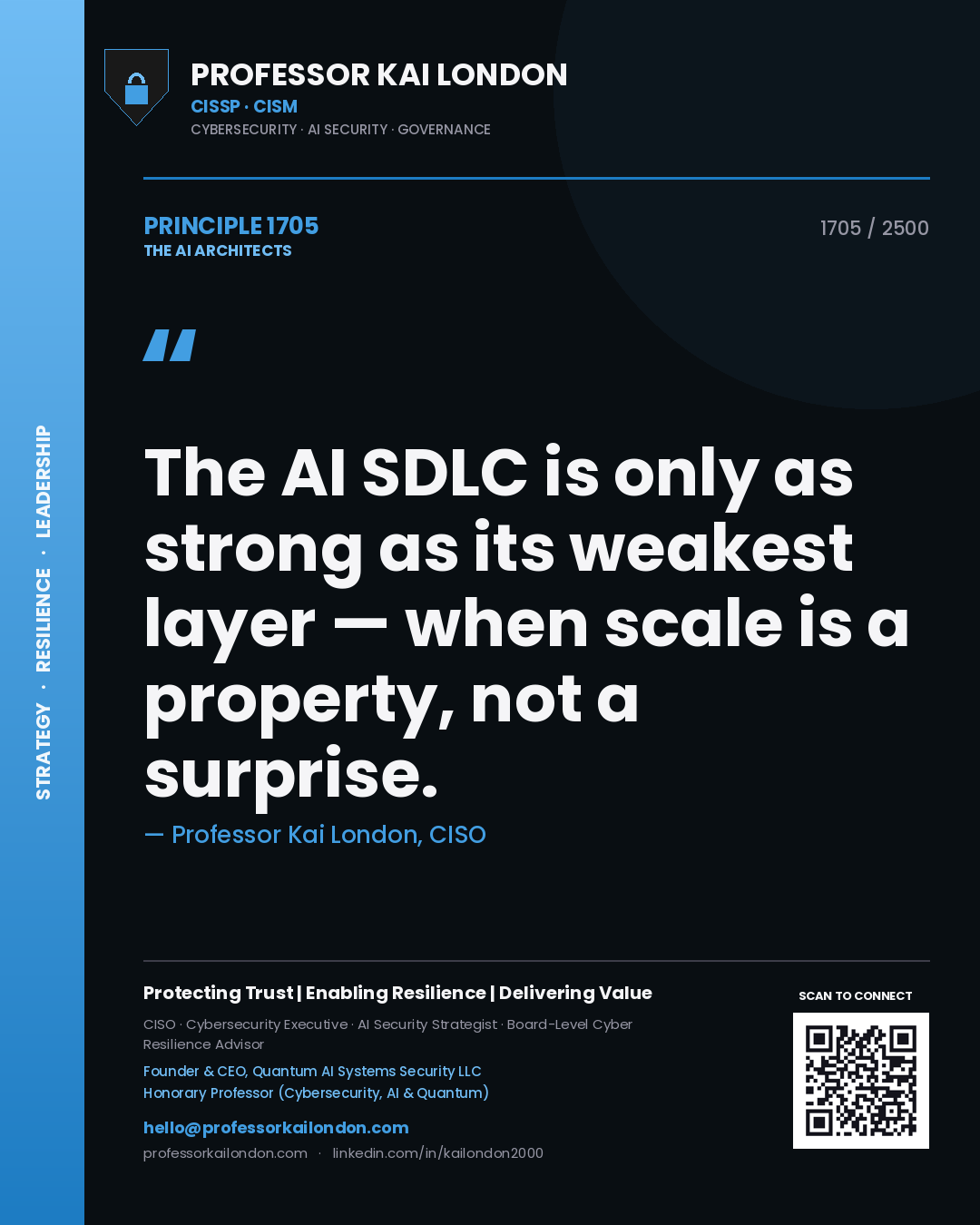 Professor Kai London principle 1705: The AI SDLC is only as strong as its weakest layer — when scale is a property, not a surprise.