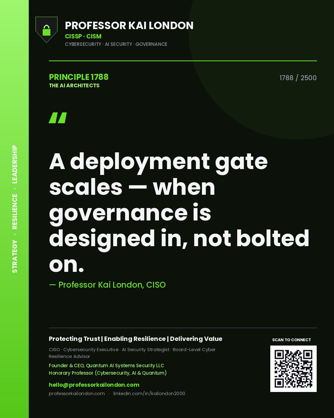 Professor Kai London principle 1788: A deployment gate scales — when governance is designed in, not bolted on.