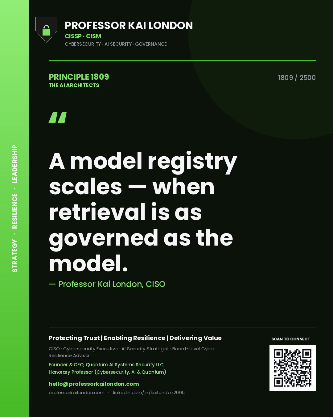 Professor Kai London principle 1809: A model registry scales — when retrieval is as governed as the model.
