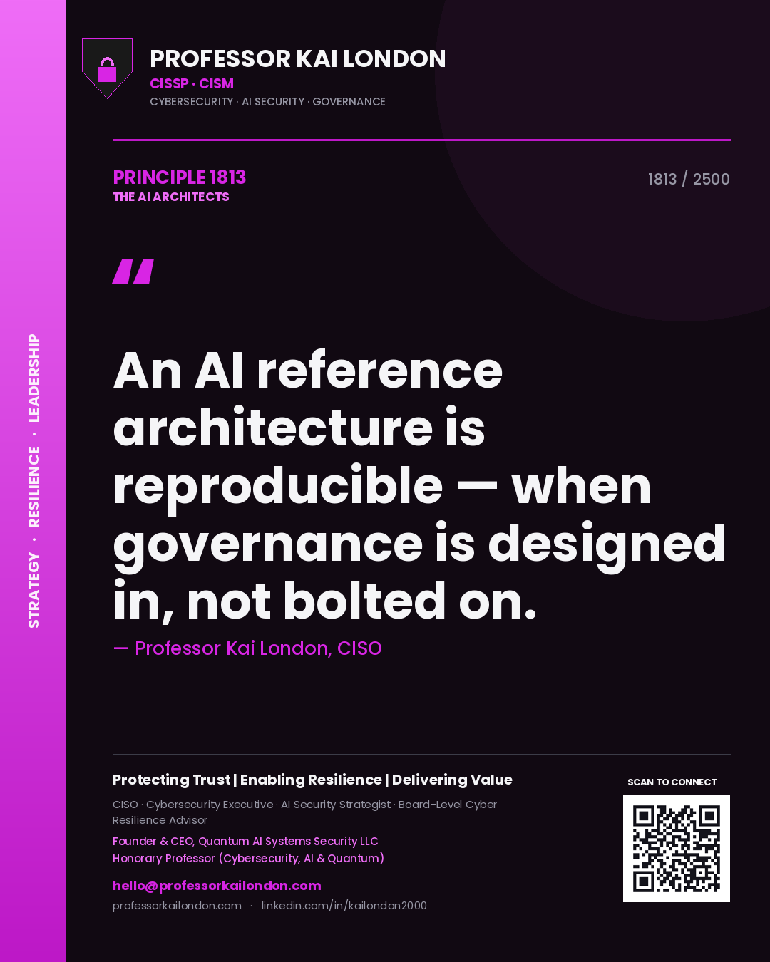 Professor Kai London principle 1813: An AI reference architecture is reproducible — when governance is designed in, not bolted on.