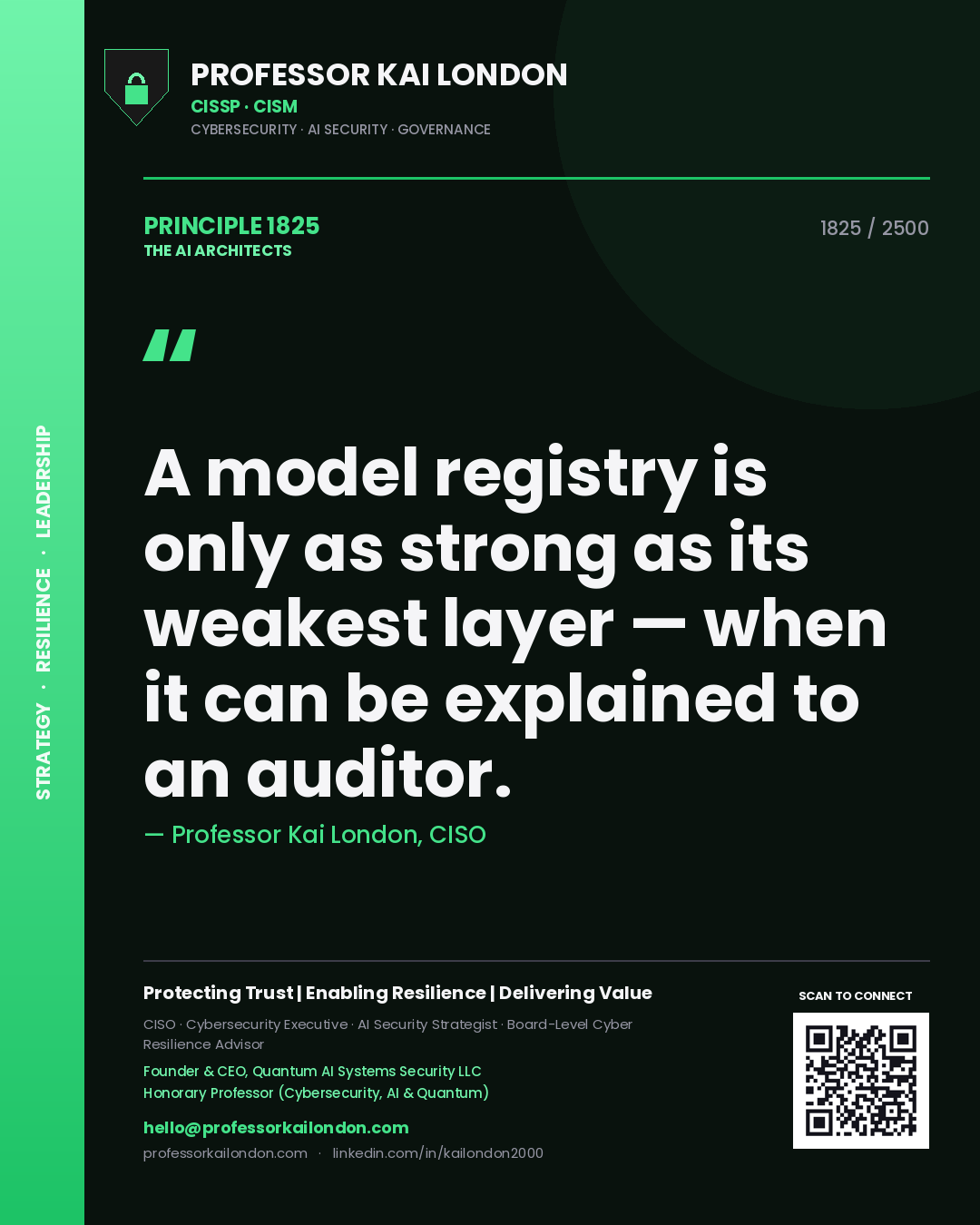 Professor Kai London principle 1825: A model registry is only as strong as its weakest layer — when it can be explained to an auditor.