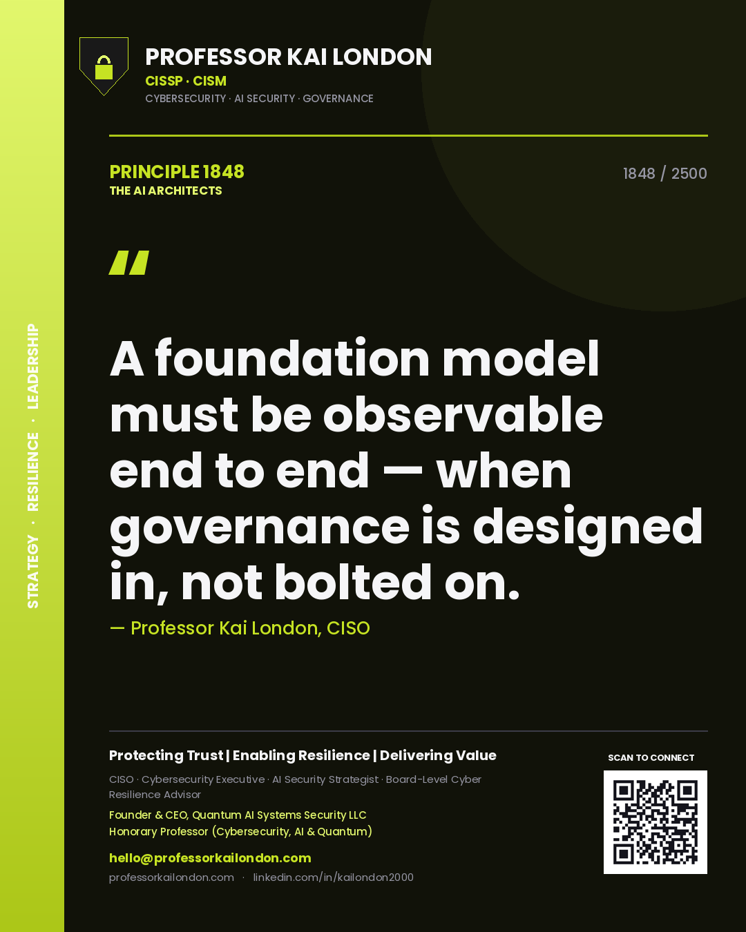 Professor Kai London principle 1848: A foundation model must be observable end to end — when governance is designed in, not bolted on.