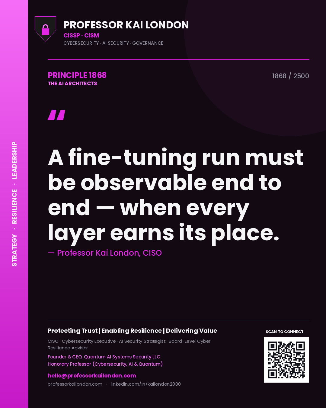 Professor Kai London principle 1868: A fine-tuning run must be observable end to end — when every layer earns its place.