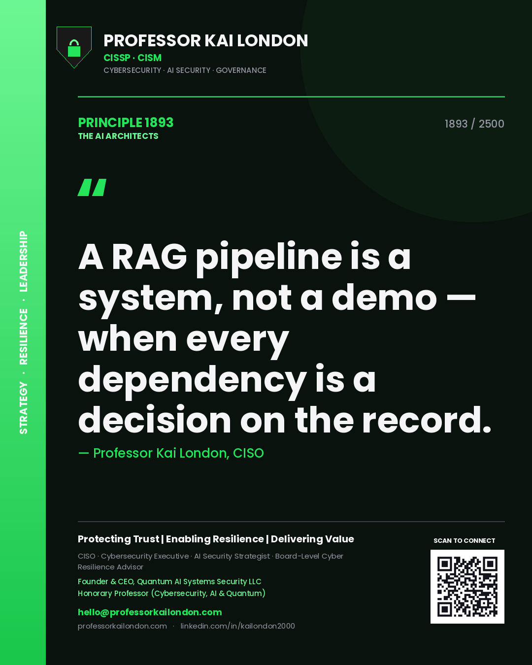 Professor Kai London principle 1893: A RAG pipeline is a system, not a demo — when every dependency is a decision on the record.