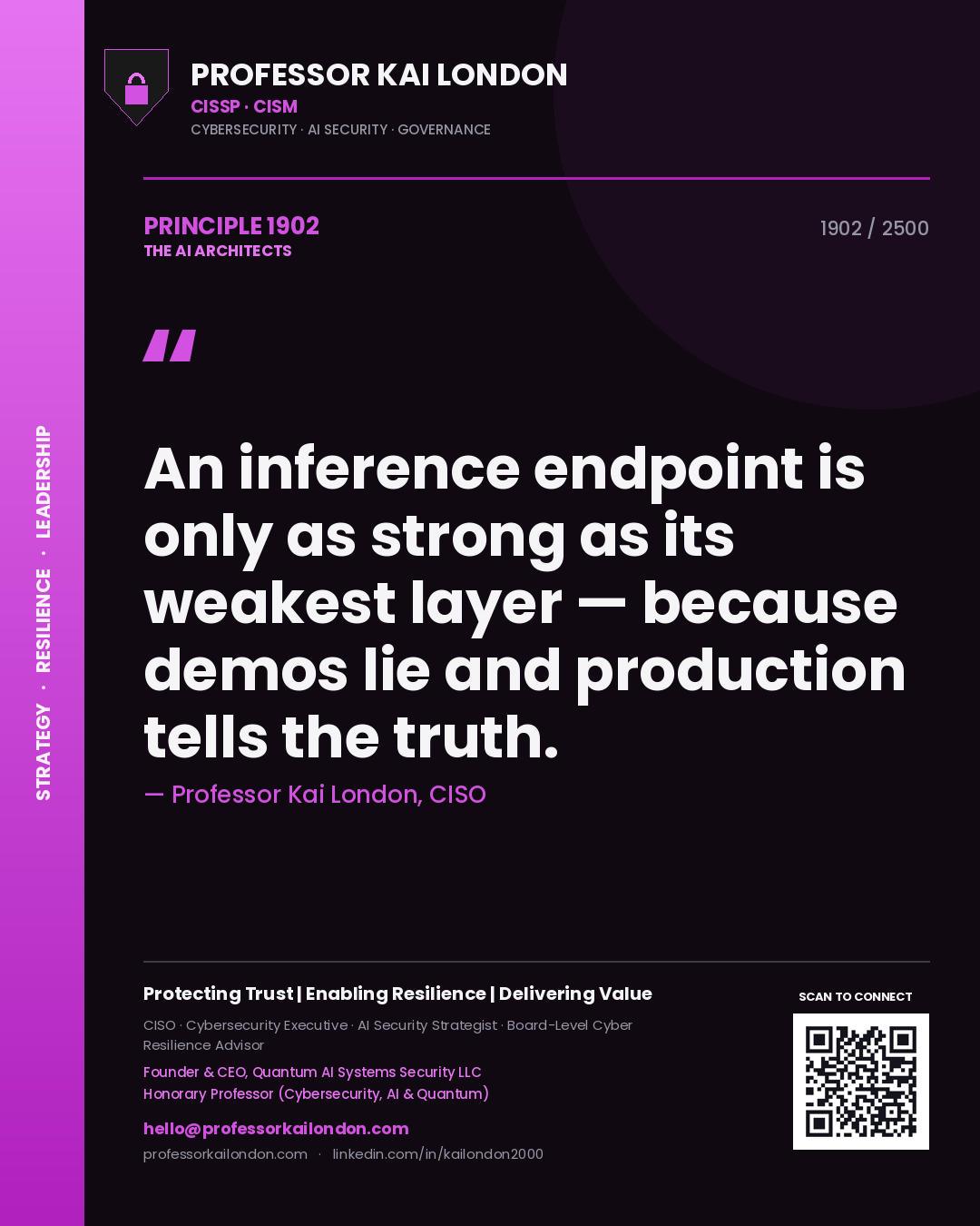 Professor Kai London principle 1902: An inference endpoint is only as strong as its weakest layer — because demos lie and production tells the truth.
