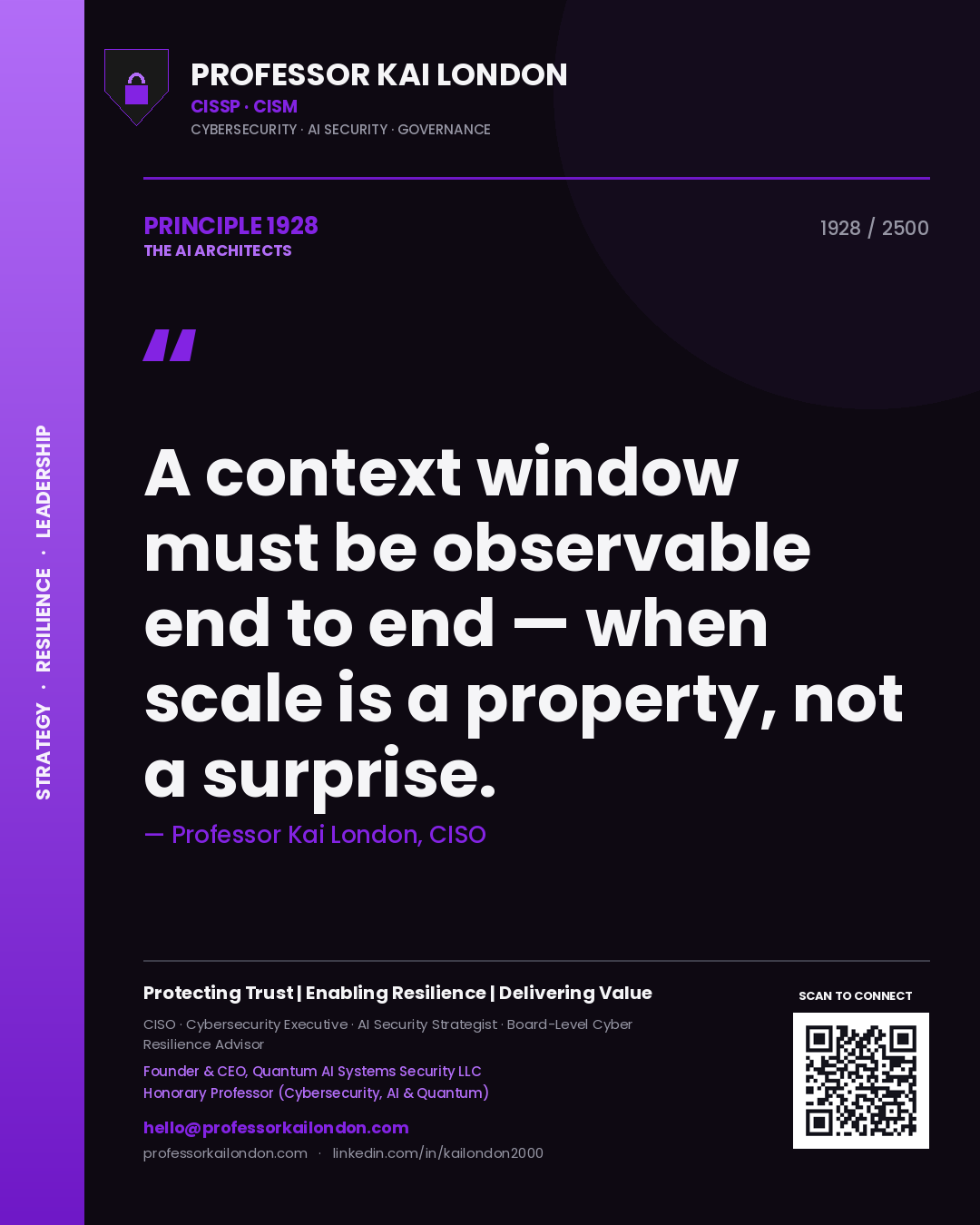 Professor Kai London principle 1928: A context window must be observable end to end — when scale is a property, not a surprise.