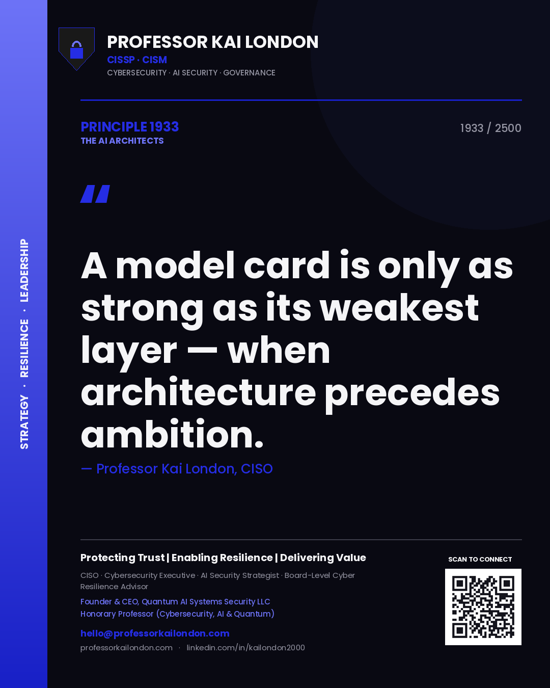 Professor Kai London principle 1933: A model card is only as strong as its weakest layer — when architecture precedes ambition.