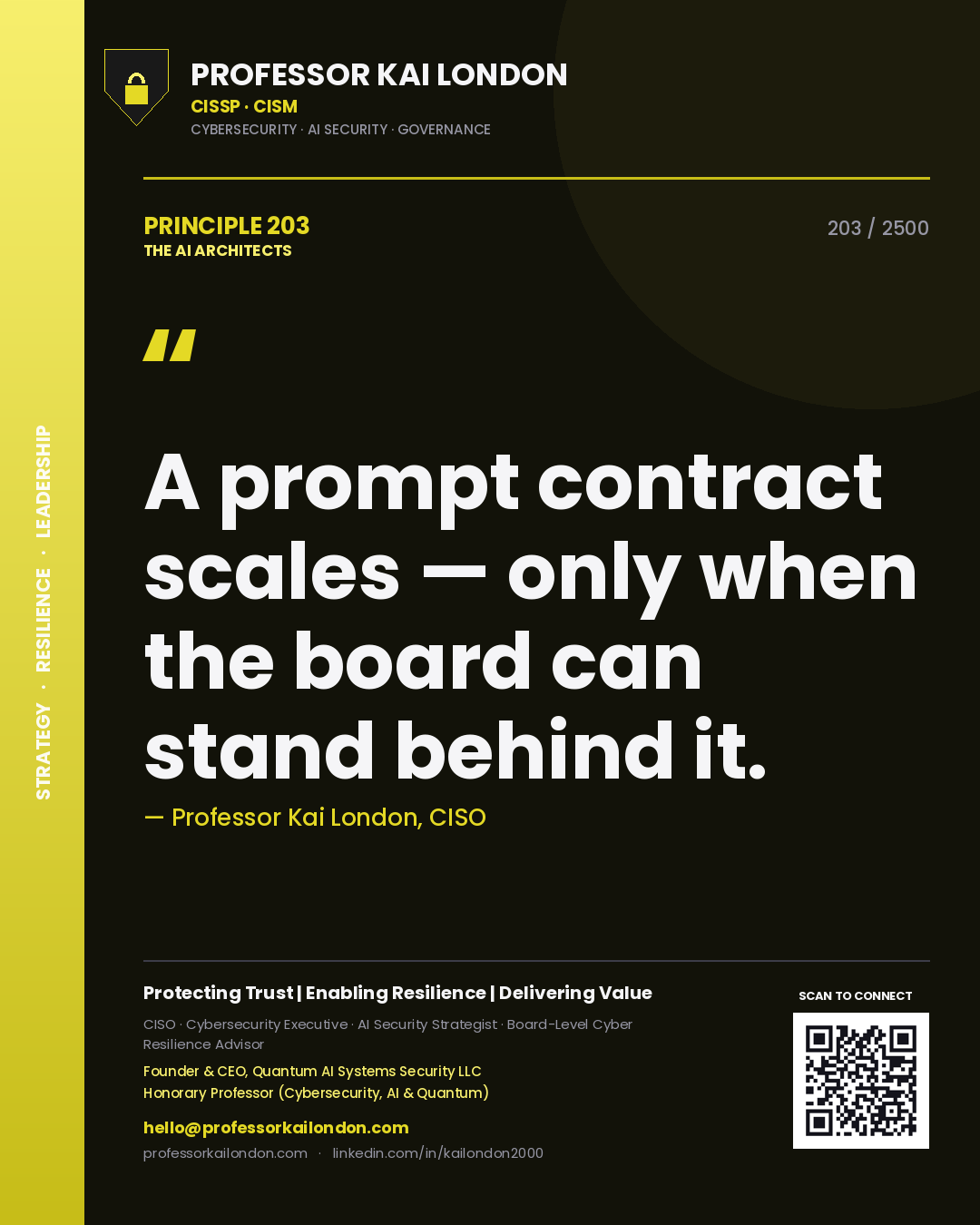 Professor Kai London principle 203: A prompt contract scales — only when the board can stand behind it.