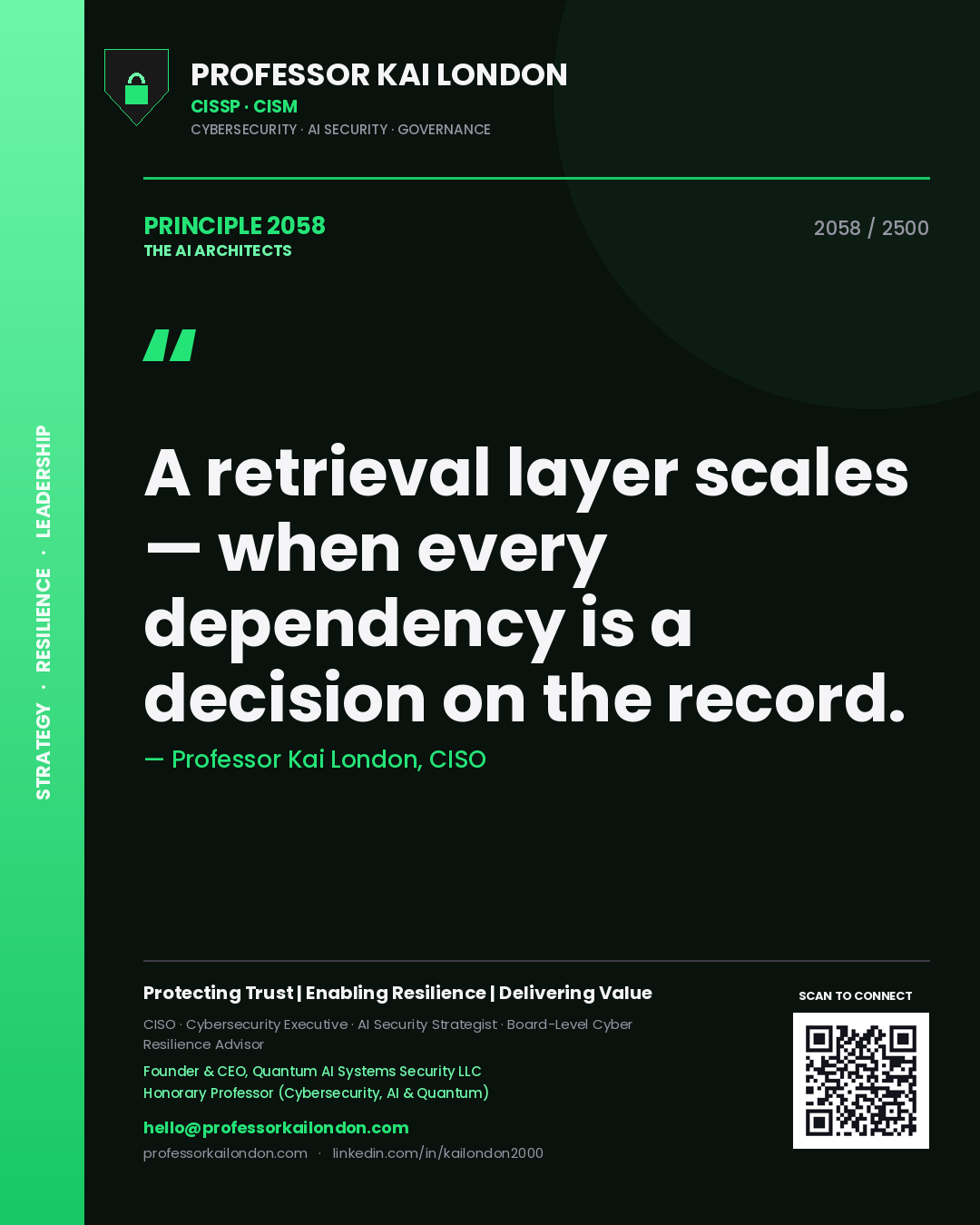 Professor Kai London principle 2058: A retrieval layer scales — when every dependency is a decision on the record.