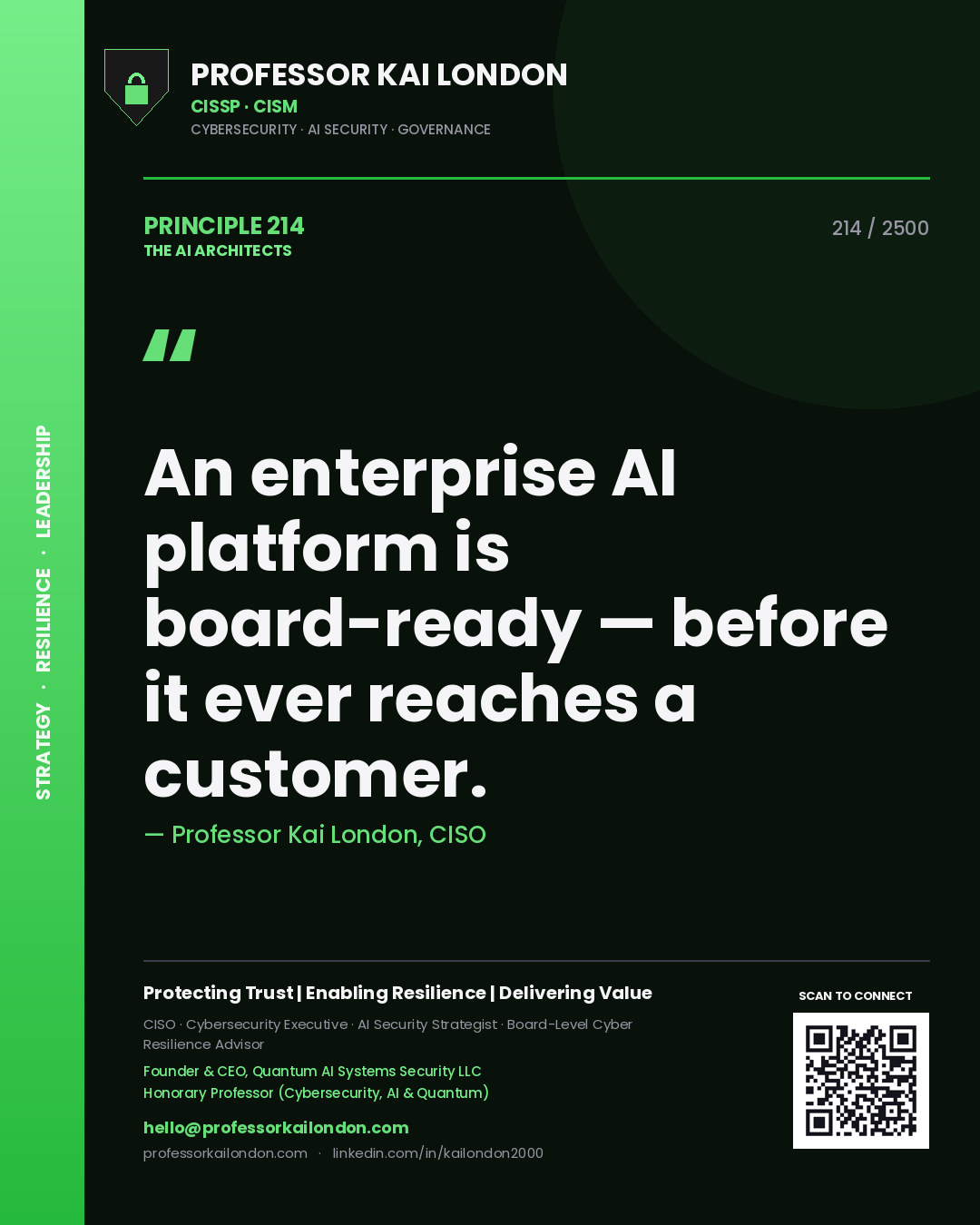 Professor Kai London principle 214: An enterprise AI platform is board-ready — before it ever reaches a customer.