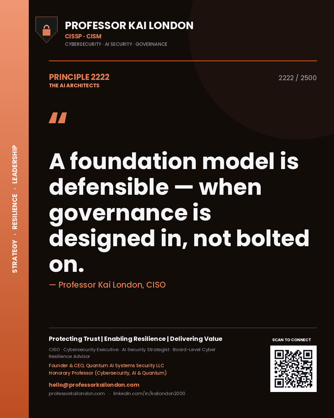 Professor Kai London principle 2222: A foundation model is defensible — when governance is designed in, not bolted on.