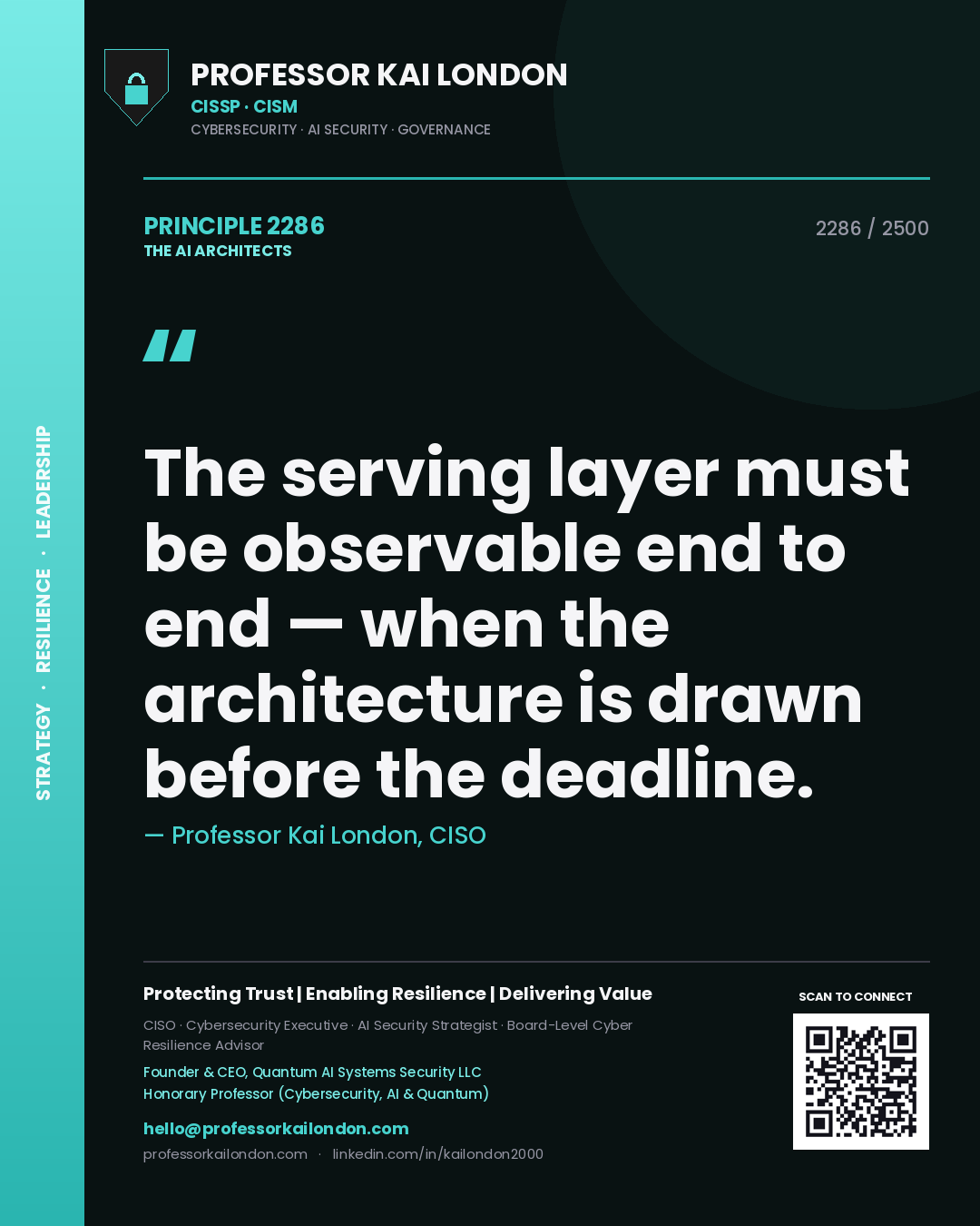 Professor Kai London principle 2286: The serving layer must be observable end to end — when the architecture is drawn before the deadline.
