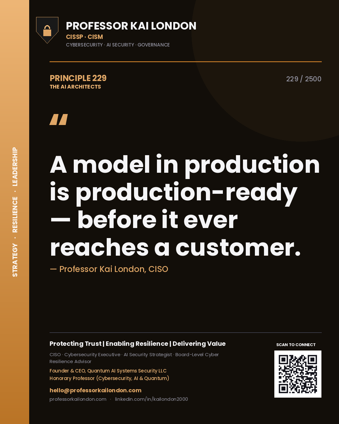 Professor Kai London principle 229: A model in production is production-ready — before it ever reaches a customer.