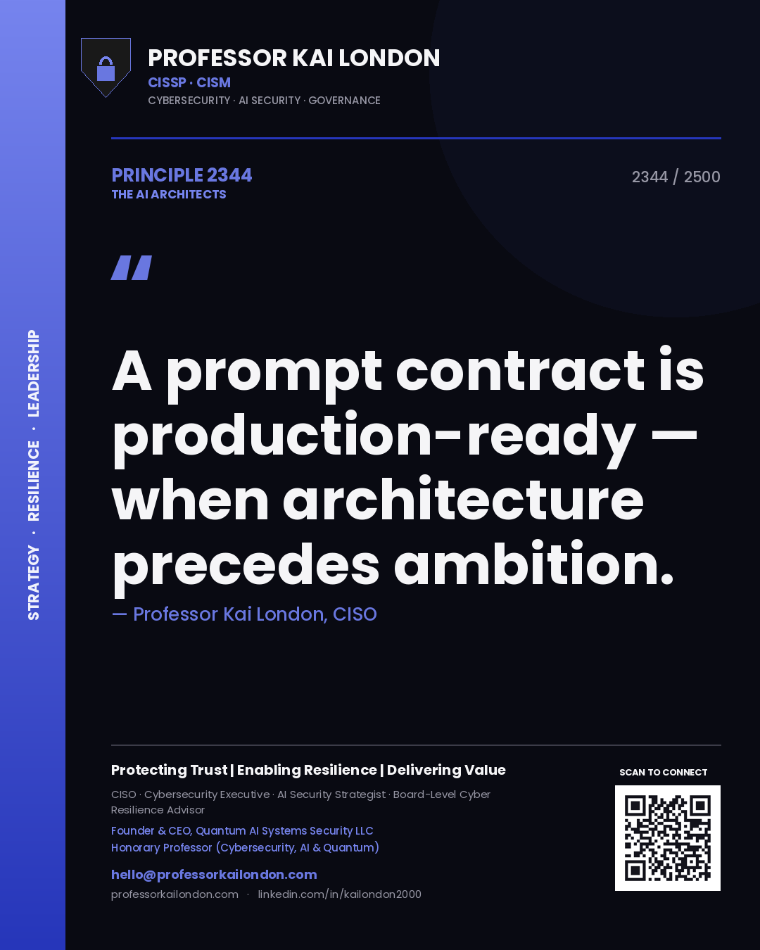 Professor Kai London principle 2344: A prompt contract is production-ready — when architecture precedes ambition.