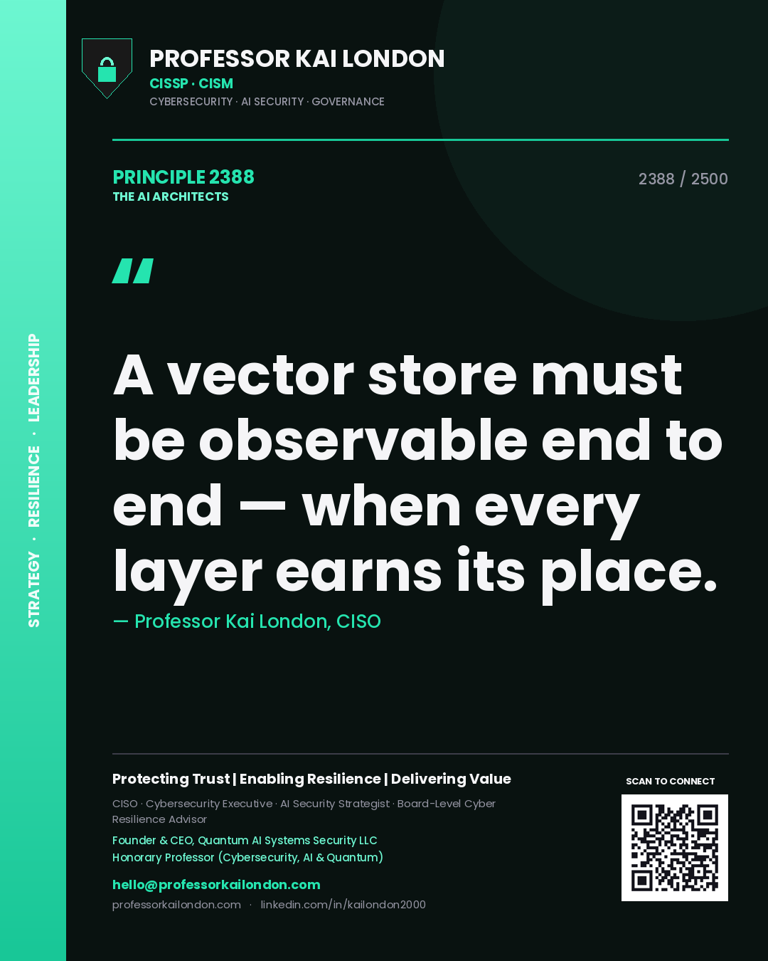 Professor Kai London principle 2388: A vector store must be observable end to end — when every layer earns its place.