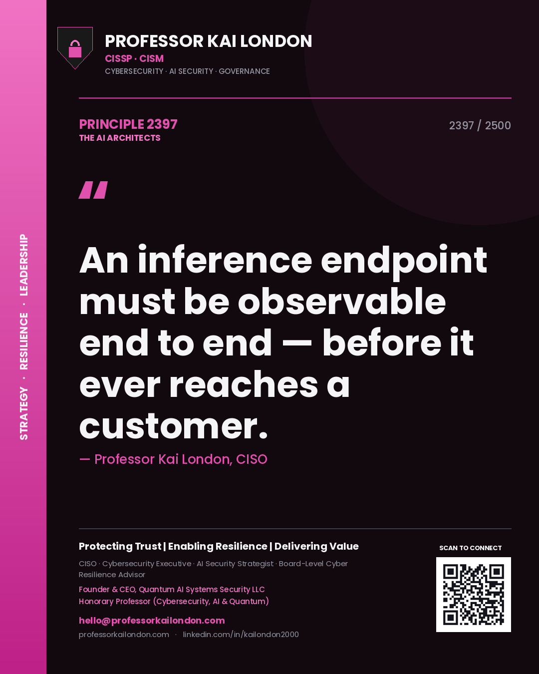 Professor Kai London principle 2397: An inference endpoint must be observable end to end — before it ever reaches a customer.