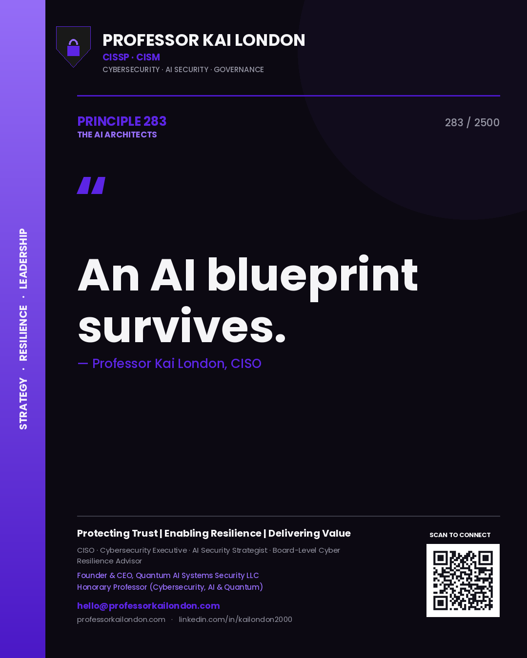 Quote card by Professor Kai London reading 'An AI blueprint survives.'. From the book The AI Architects.
