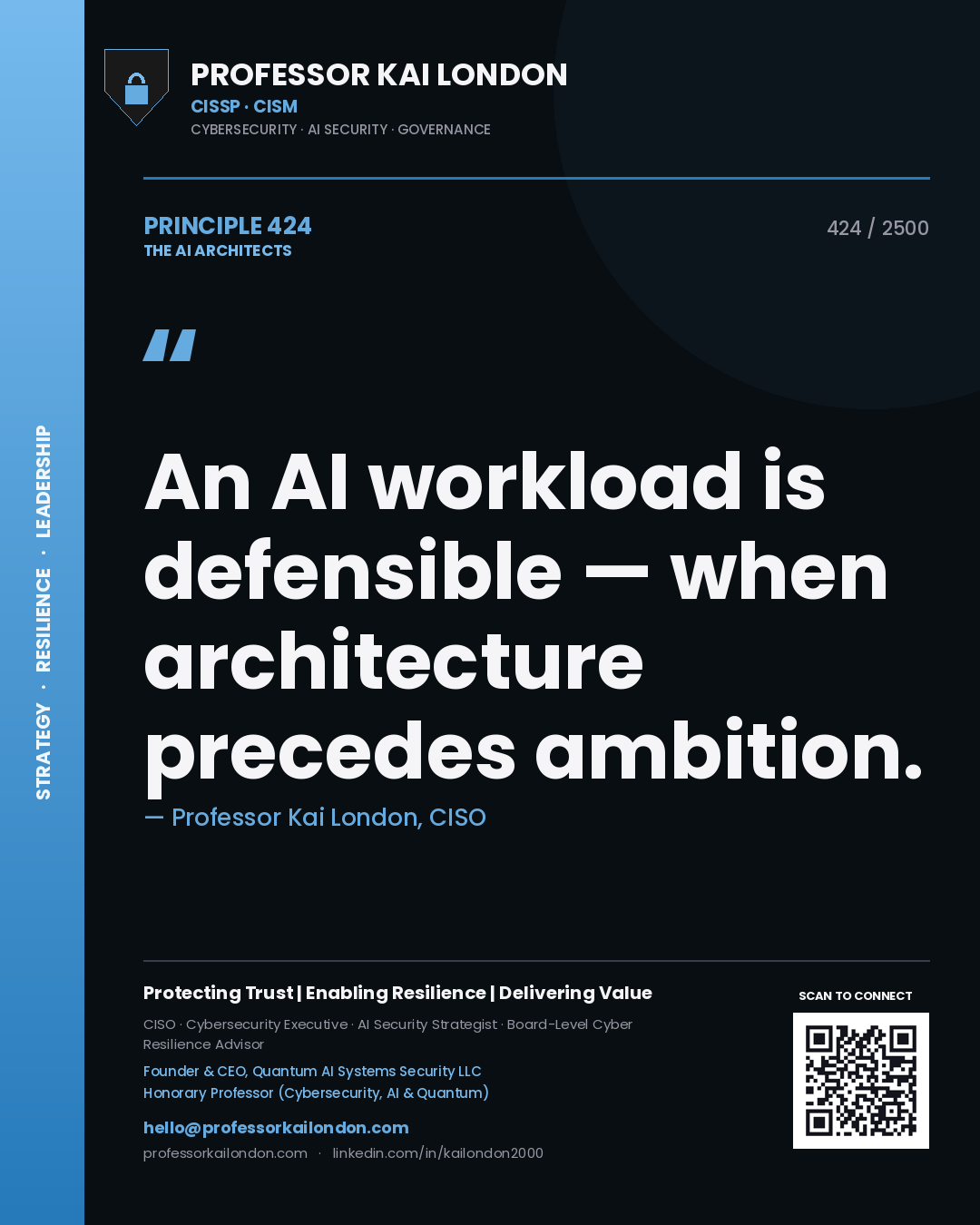 Professor Kai London principle 424: An AI workload is defensible — when architecture precedes ambition.