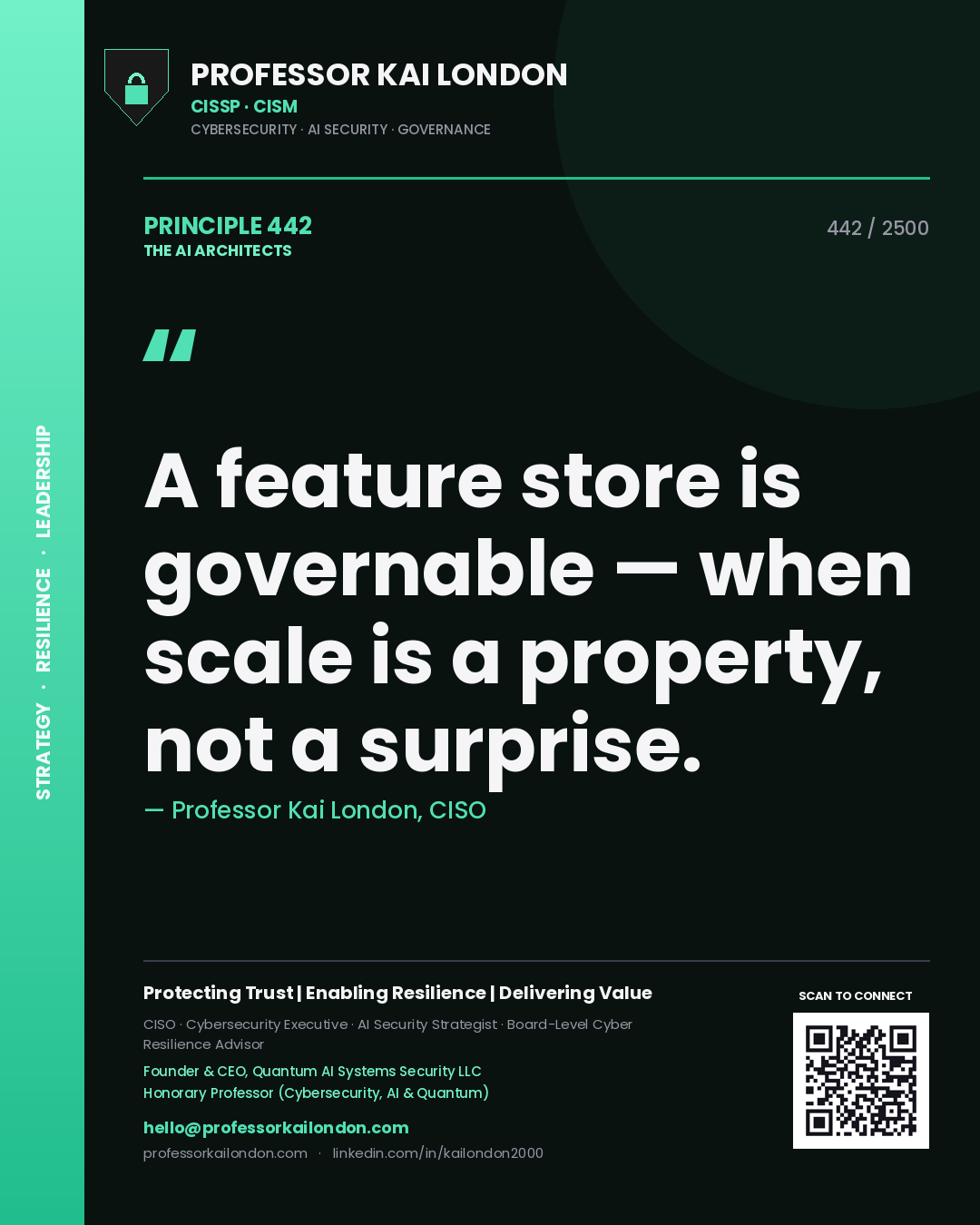 Professor Kai London principle 442: A feature store is governable — when scale is a property, not a surprise.