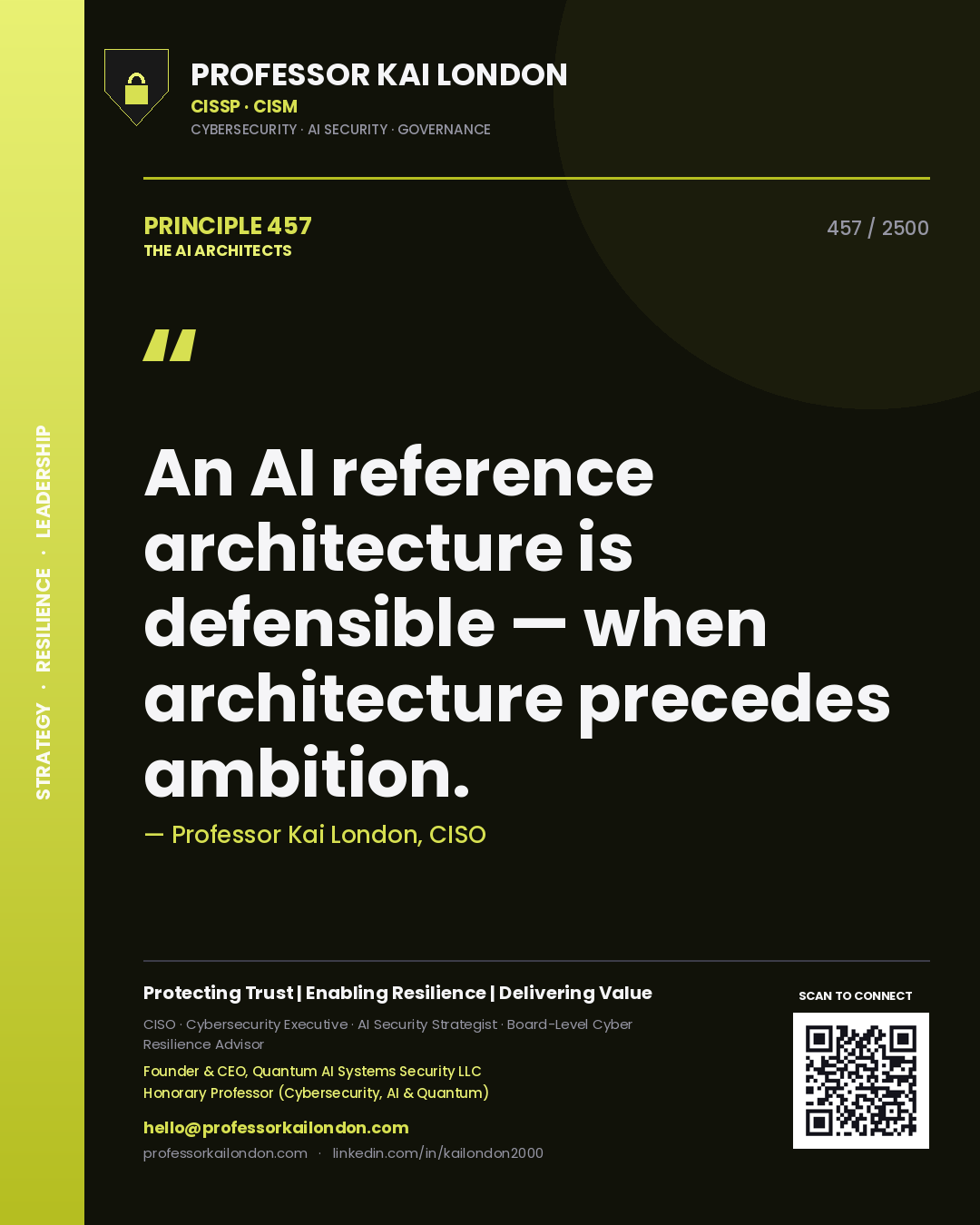 Professor Kai London principle 457: An AI reference architecture is defensible — when architecture precedes ambition.